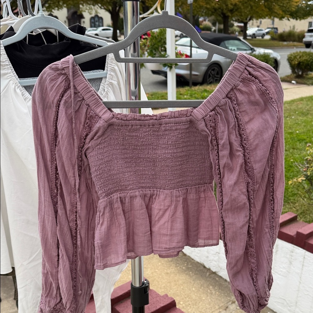 American Eagle Outfitters Purple Smocked Blouse